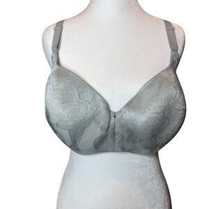 Cacique 40DD Lightly Lined Balconette Bra Silver Floral Lace Comfort Support